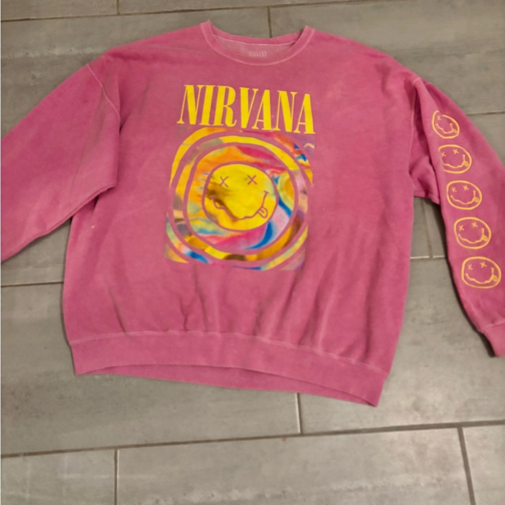 NIRVANA Pink and Yellow Graphic Sweatshirt